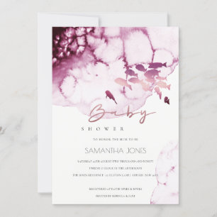 Rosa Maroon Underwater Fish Baby Shower Inbjudan