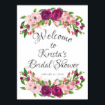 Rosa & Marsala Blommigt VälkomstMöhippa Poster<br><div class="desc">Vackert välkomsttecken för  rosa och marsala blommigt möhippa. Enkel att anpassa med ditt namn och duschdatum.</div>