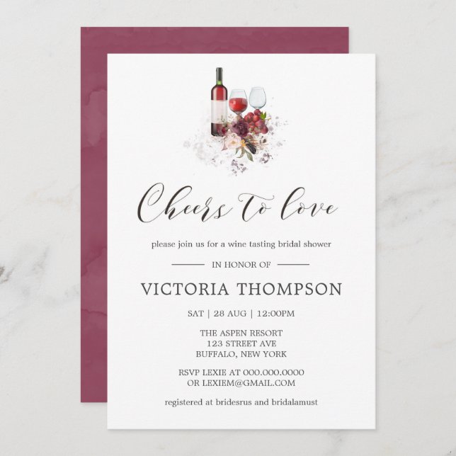 Rosa Marsala Blommigt Vin Tasting Möhippa (Fram/baksida)