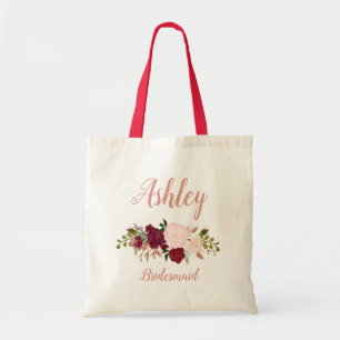 Rosa Marsala Personlig Blommig Brudtärna Tygkasse