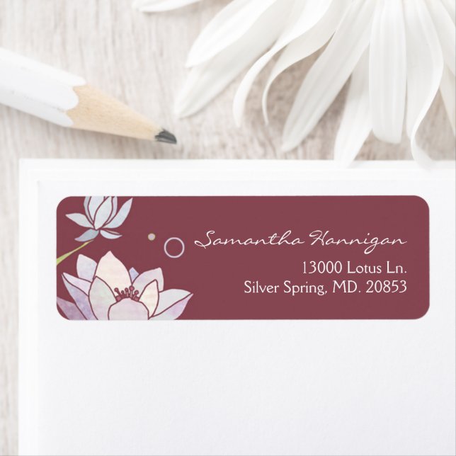 Rosa Marsala Zen Lotus Business Returadress Etikett (Insitu)