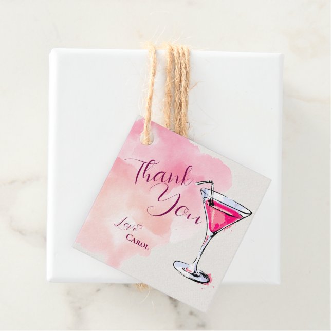 Rosa Martini Cocktail Birthday Tack Gift Gåvor Etiketter (På plats)