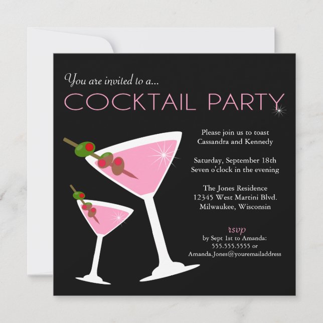 Rosa Martini Cocktail Party-inbjudan Inbjudningar (Framsida)