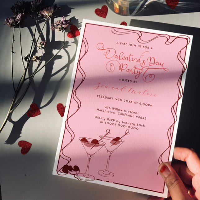 Rosa Martini Glas – Alla hjärtans dag-fest  Inbjudningar (Skapare uppladdad)