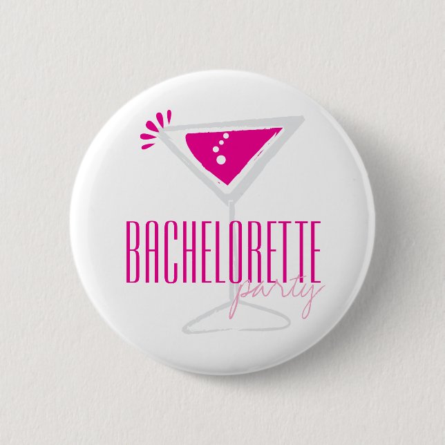 Rosa Martini Glass Bachelorette Party Button Knapp (Framsida)