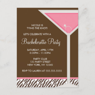 Rosa Martini Glass Bachelorette Party Inbjudningar