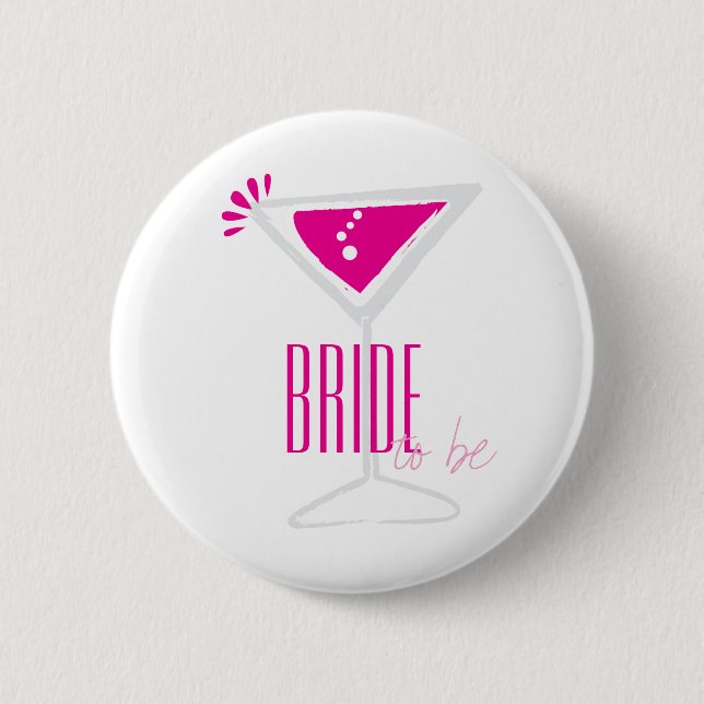 Rosa Martini Glass Bride to Be Party Button Knapp (Framsida)