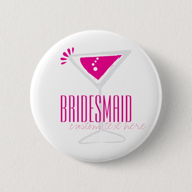 Rosa Martini Glass Bridesmaid Button Knapp (Framsida)