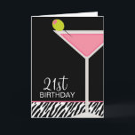 Rosa Martini och zebra mönstrad Kort<br><div class="desc">Anpassadehälsningkort som presenterar ett martini exponeringsglas med en oliv på en svart- och zebra tryckbakgrund. ILLUSTRATIONER för konst© JW</div>