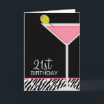 Rosa Martini och zebra mönstrad Kort<br><div class="desc">Anpassadehälsningkort som presenterar ett martini exponeringsglas med en oliv på en svart- och zebra tryckbakgrund. ILLUSTRATIONER för konst© JW</div>
