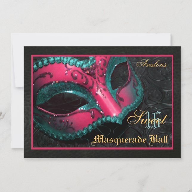 Rosa Mask Masquerad Sweet 16-partsinbjudan Inbjudningar (Framsida)