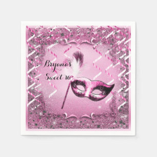 Rosa maskeradmask Elegant bal fest Pappersservett