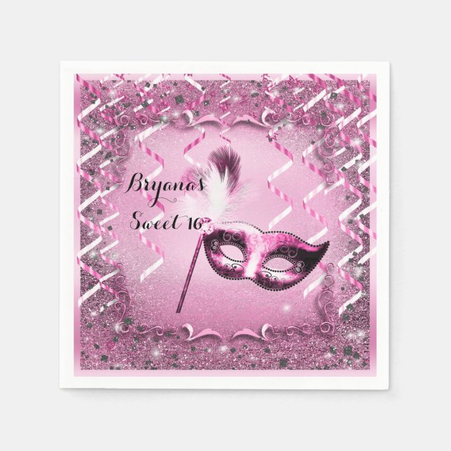 Rosa maskeradmask elegant bal fest pappersservett (Framsidan)