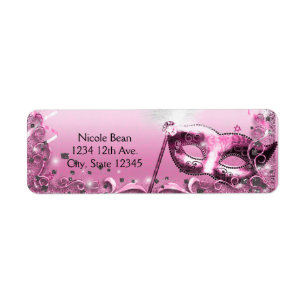 Rosa maskeradmask Elegant bal fest Returadress Etikett