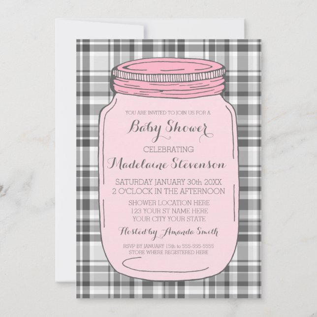 Rosa Mason Burk Anpassningsbar Baby Shower-inbjudn Inbjudningar (Baksida)