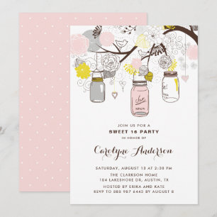 Rosa Mason Burk Blommigt Sweet sixteen Party Inbjudningar