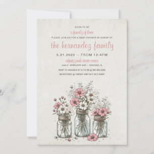 Rosa Mason Burk Flowers Baby Shower Inbjudningar