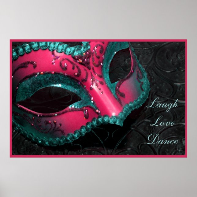 Rosa Masqueramasken Laugh Kärlek Dance Skriv ut Poster (Framsidan)