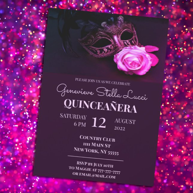 Rosa Masquuppad Quinceañera Party-inbjudan Inbjudningar (Skapare uppladdad)