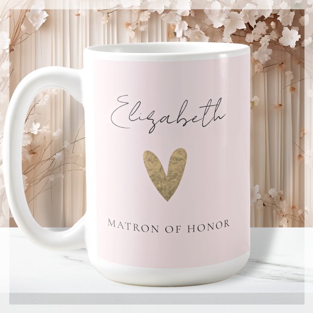 Rosa Matron of Honor Guld Heart Modern Script Kaffemugg (Skapare uppladdad)