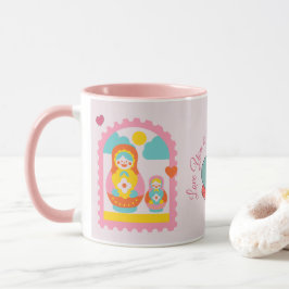 Rosa Matryoshka Söt Rysk Docka i Docka Mugg
