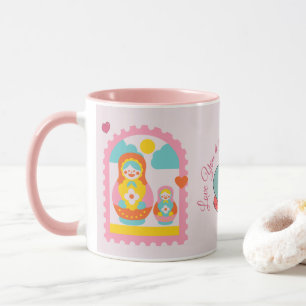 Rosa Matryoshka Söt Rysk Docka i Docka Mugg