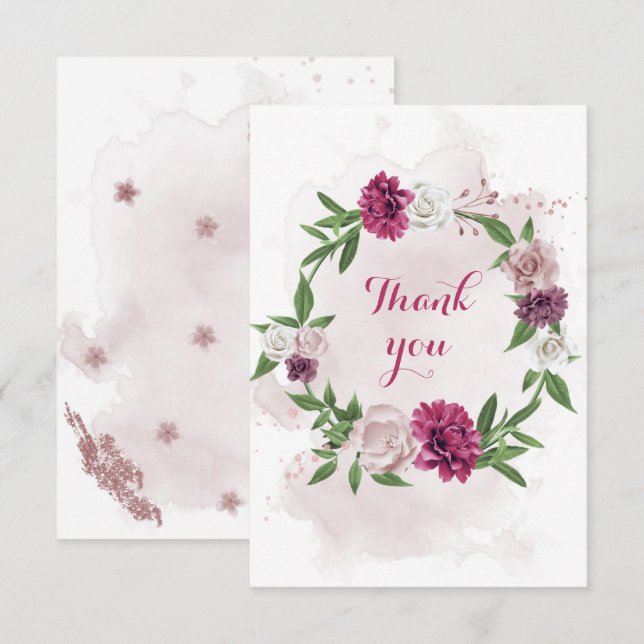 rosa Mauf-blommor, grönenery wand Tack Kort (Fram/baksida)