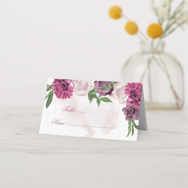 rosa mauve blommig platskort placeringskort (Framsida)