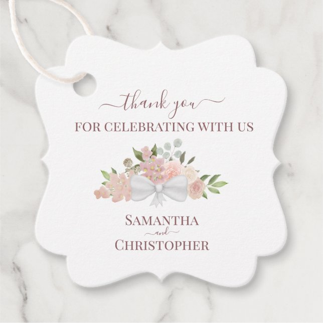 Rosa Mauve Blommigt Elegant bröllop Tack Gåvor Etiketter (Framsida)