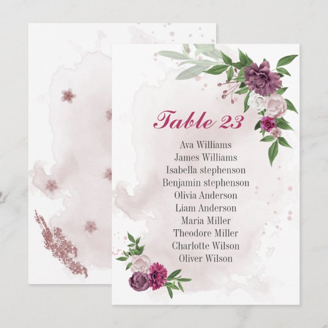 rosa Mauve-blommor, grönt sittplatskort Tilläggskort (Fram/baksida)