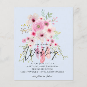 Rosa Mauve BOHO Blommigt Feather bröllopsinbjudan