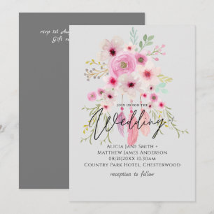 Rosa Mauve BOHO Blommigt Feather bröllopsinbjudan Inbjudningar
