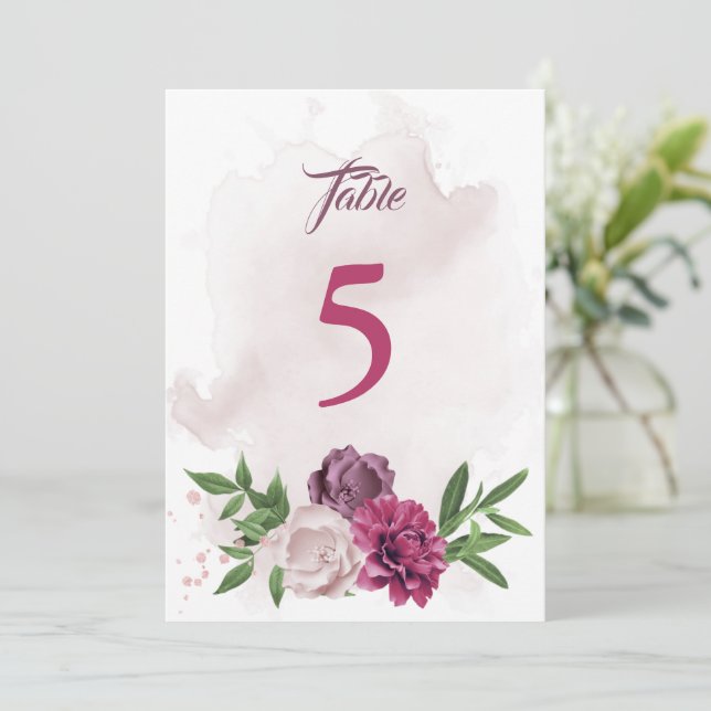 rosa mauve botanisk kort för bordnummer (Stående Fram)