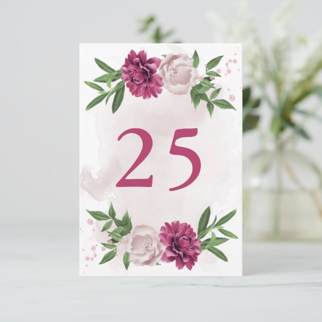 rosa Mauve botaniskt bordsnummer-kort Inbjudningar (Stående Fram)