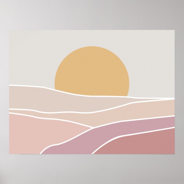 Rosa & Mauve Minimalist Sunset Wall Art-utskrift Poster (Framsidan)