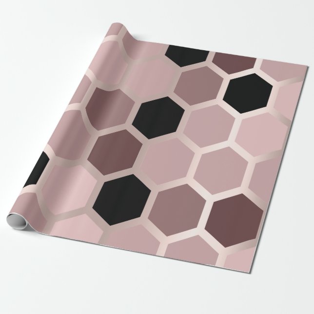 Rosa Mauve Ro Guld Geometry Honeycomb Hexagon Presentpapper (Utrullad)