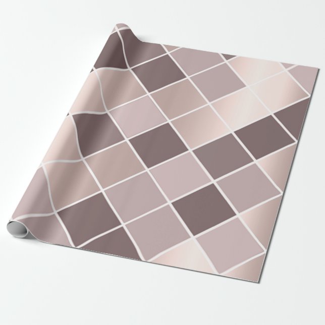 Rosa Mauve Ro Smala Geometry Chessboard Squares Presentpapper (Utrullad)