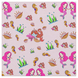 Rosa Mauve Sjöjungfruar med sjöhästar och Snäckor Tyg