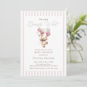 Rosa Mauve Teddybjörn Beary Wait Barnkalas Inbjudningar