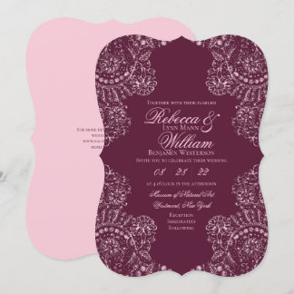 Rosa Mauve Vin Snöre Elegant Gothic Bröllop Inbjudningar