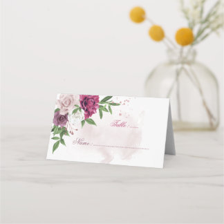 rosa mauve vit blomster platskort placeringskort