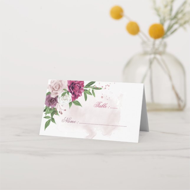 rosa mauve vit blomster platskort placeringskort (Framsida)