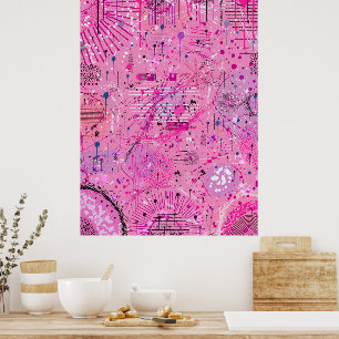 Rosa Maximalistisk Abstrakt: Hallonsundae Poster