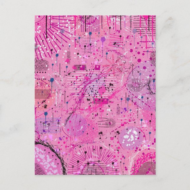 Rosa Maximalistisk Abstrakt: Hallonsundae Vykort (Framsida)