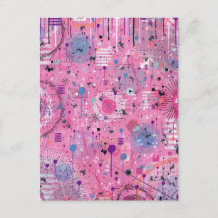 Rosa maximalistisk abstrakt konst  vykort