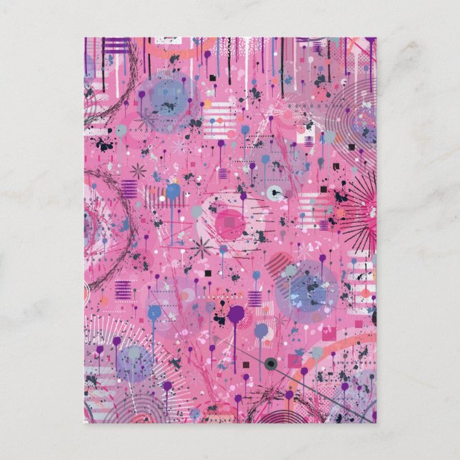 Rosa maximalistisk abstrakt konst  vykort (Framsida)