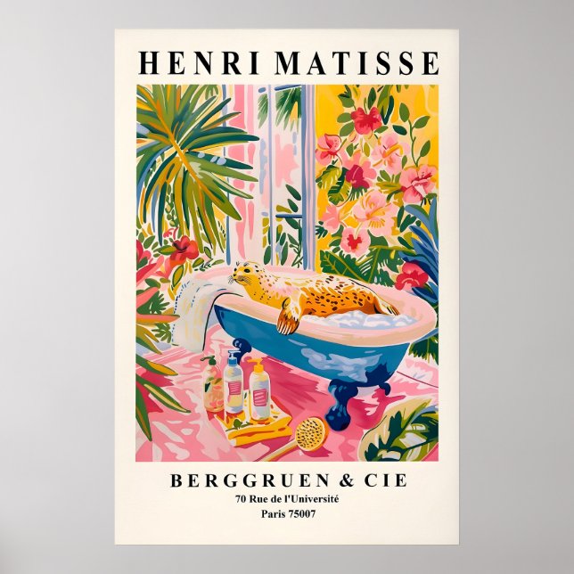 Rosa maximalistisk dekoration, säl i badkar rolig poster (Framsidan)
