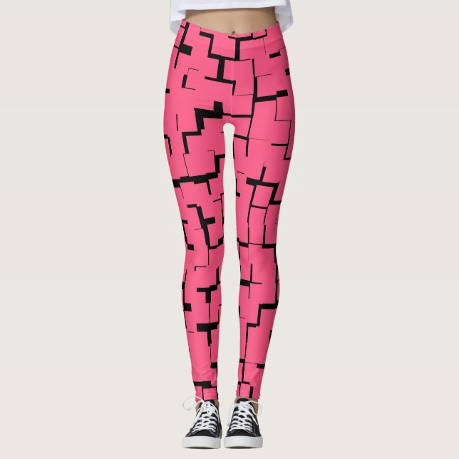 Rosa Maze Leggings, Yoga, Fitness, Modern Design Leggings (Framsida)