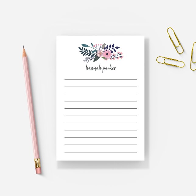 Rosa Meadow| Blommigt Personlig Längst Post-it Block (Skapare uppladdad)