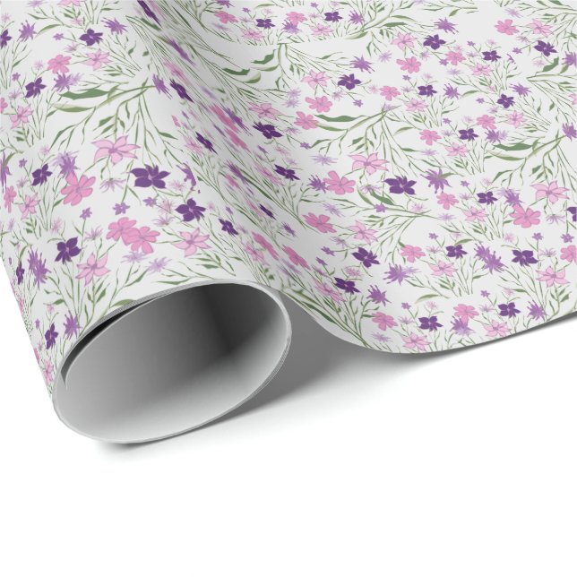 Rosa Meadow Flowers Bröllop Wrapping Papper Presentpapper (Rullad Hörn)